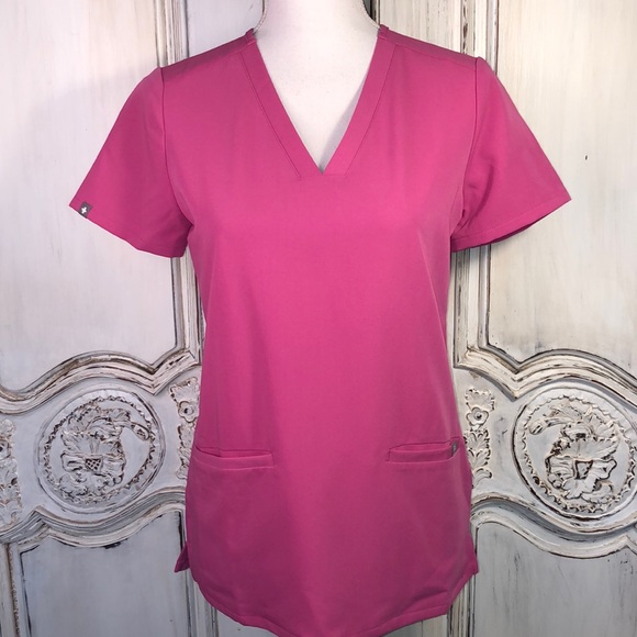 Figs Tops Figs Technical Collection Hot Pink Scrubs Short Sleeve